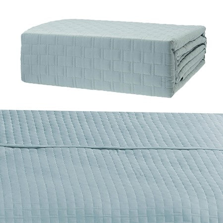 100% BAMBOO Quilted Brick Pattern Coverlet with Rounded-Edging Corners -Hypoallergenic and Comfortable to Skin - Sky