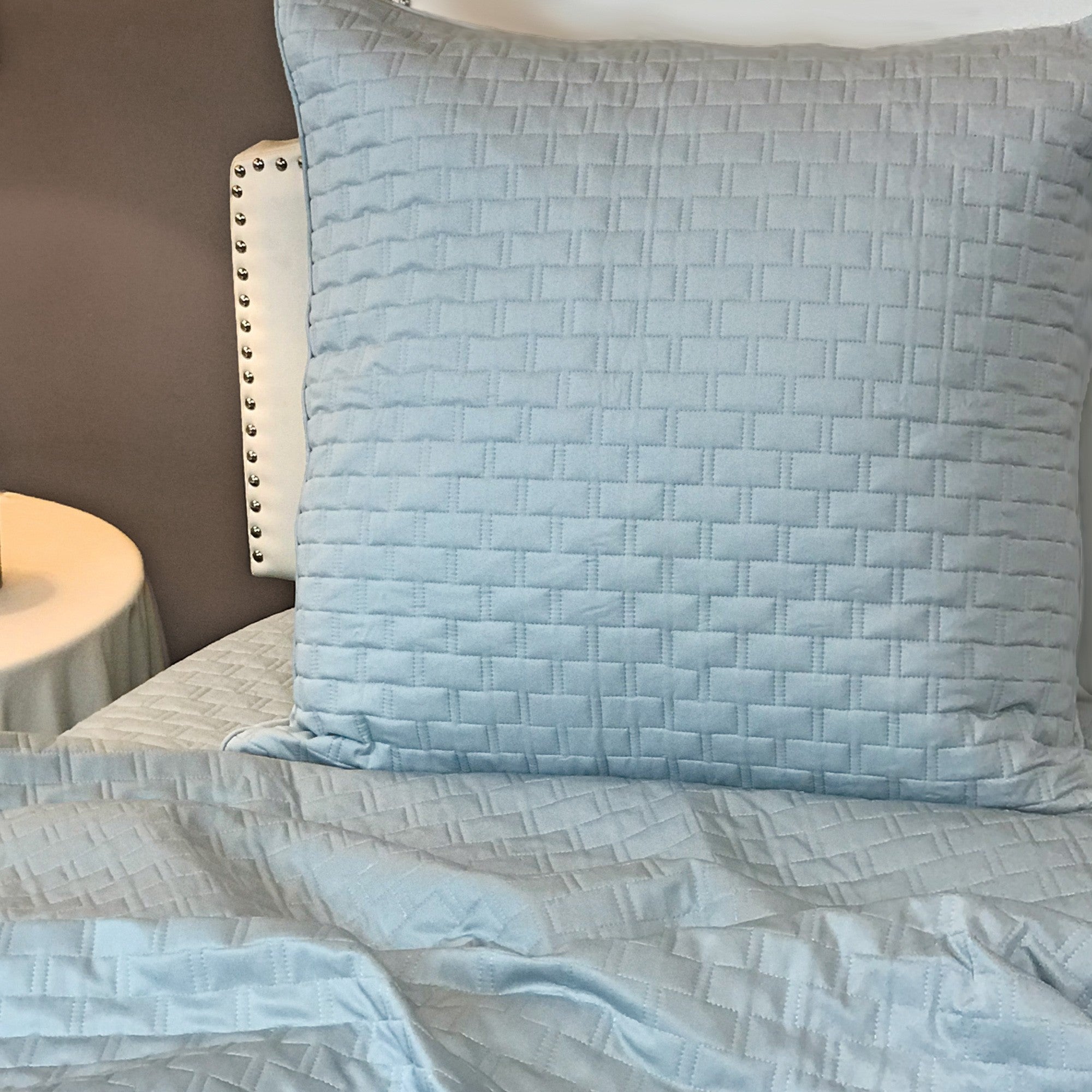 100% BAMBOO Quilted Euro Sham - Piped Edges, Brick Pattern Quilting, Incredibly Soft and Hypoallergenic Pillowcases - Sky