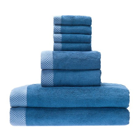 Luxury BAMBOO Towel Set 8Pcs - Resistant to Mildew, Bacteria and Odors, 100% Cotton Towels - Extra Gentle for Skin & Hair - Indigo