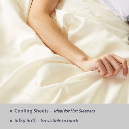 100% BAMBOO Sheet Set - Fabric is Smooth and Breathable Against Skin - Silky-Soft and Hypoallergenic Pillow Cases - Ivory