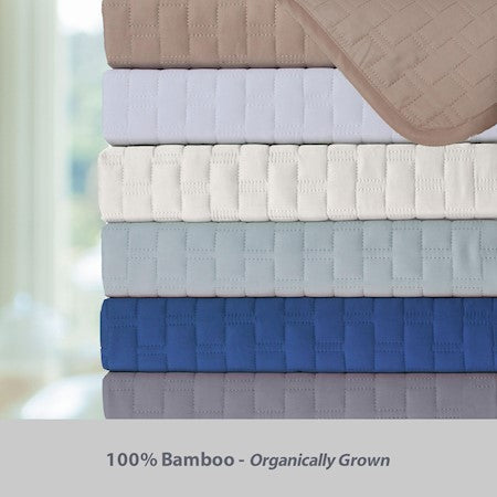 100% BAMBOO Quilted Brick Pattern Coverlet with Rounded-Edging Corners -Hypoallergenic and Comfortable to Skin - Sky