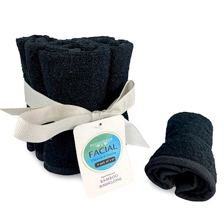 BAMBOO Facial Washcloths 6Pack - Super Absorbent Facial Washcloths, Soothing and Hypoallergenic Bath Towel Sets - Black