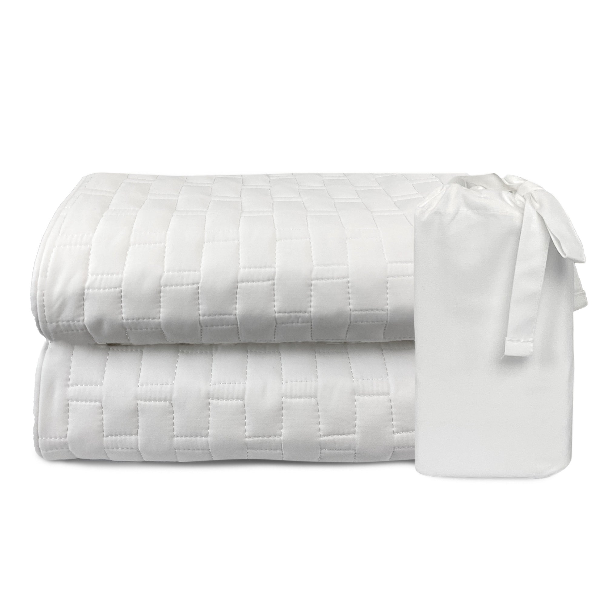 MELANGE Bamboo Quilted Standard Shams with Classic/Modern Brick Pattern & Zipper Enclosure - Ultra Cory Pillow Cover Sets - 2pack -  Snow