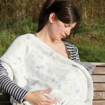 BAMBOO Muslin Swaddle - UV Protecting, Perfect for the Stroller or Outside Use, Ultra Soft and Comfortable for Baby Skin - Leaf (White/Green)