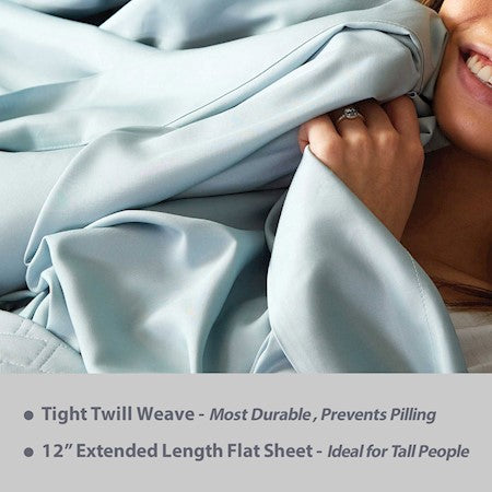 100% BAMBOO Sheet Set - Smooth, Breathable Pillow Cases Sets - Fibers Wick Moisture from Skin - Sky