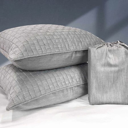 MELANGE Bamboo Quilted Standard Shams 2pack - Smooth Fibers, Good For Skin, Non Irritated - Made From Unique Blend of Viscose from Bamboo - Silver